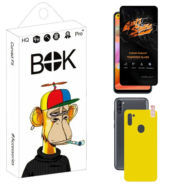 محافظ صفحه نمایش بوک مدل Carbon Antistatic مناسب برای گوشی موبایل سامسونگ Galaxy A11 به همراه محافظ پشت گوشی