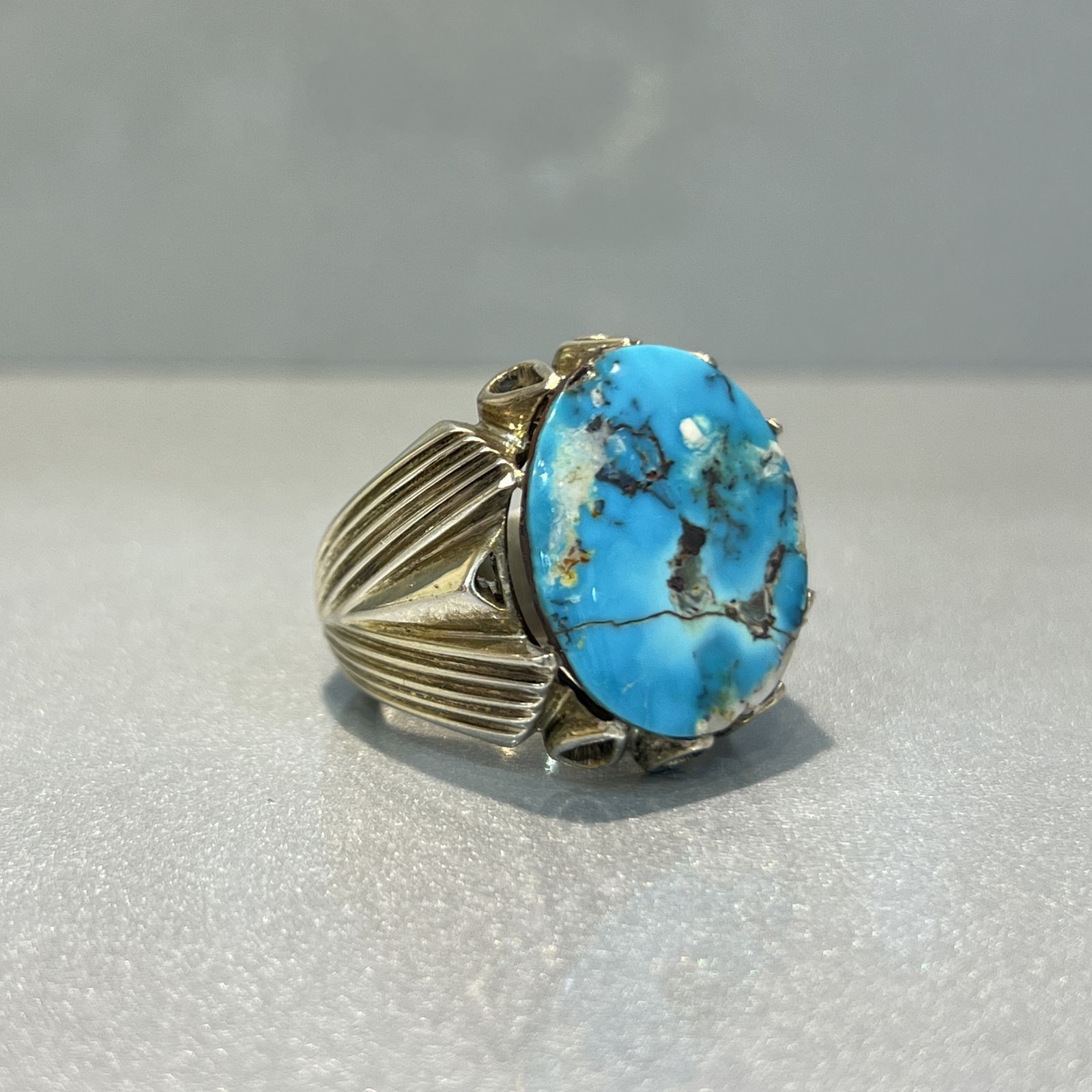 انگشتر نقره مردانه مدل اسپرت نگین فیروزه نیشابوری - - 3