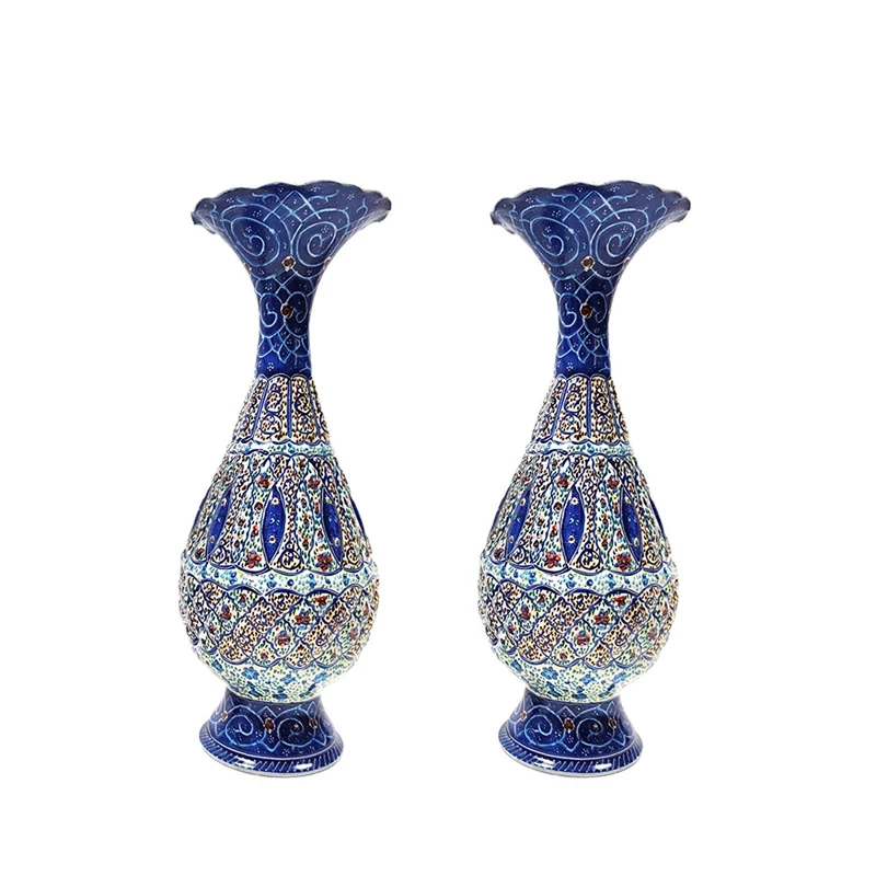  گلدان میناکاری مسی مدل صراحی کد S30 مجموعه 2 عددی