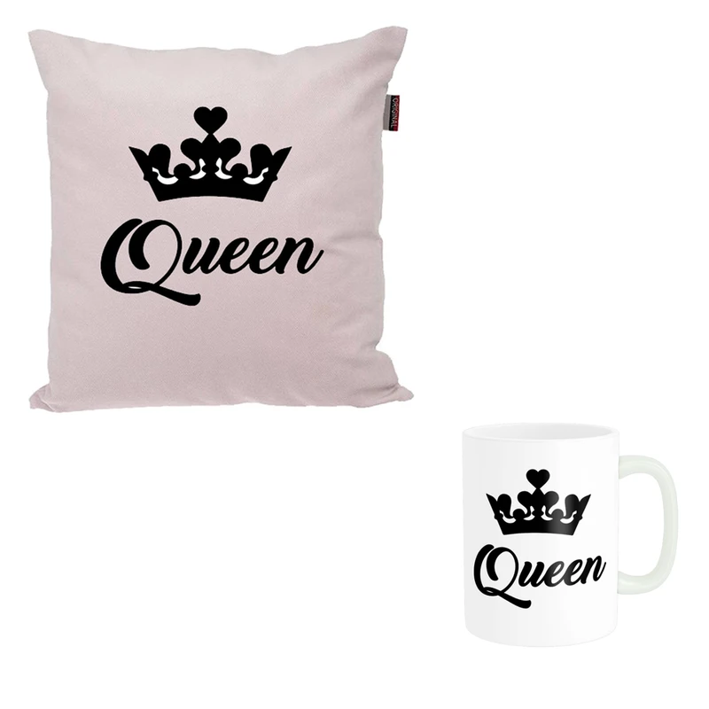ماگ ناریکو طرح فانتزی مدل ست عاشقانه king Queen کد 03 به همراه کوسن