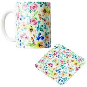 ماگ پاد آفرین مدل بهار طرح گل و برگ کد PZ298 به همراه زیرلیوانی