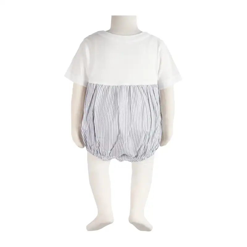 بادی آستین کوتاه نوزادی آدمک مدل راه راه نساجی کد 170030 رنگ سرمه ای