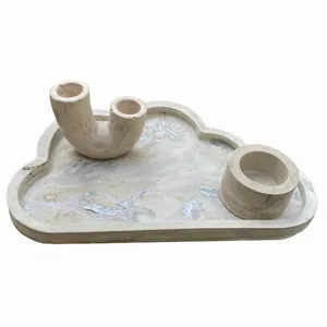 ست 3 تکه سینی و جاشمعی مدل ابر