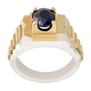 انگشتر نقره مردانه بازرگانی میلادی مدل یاقوت کبود رکاب دستساز کد AM_2424