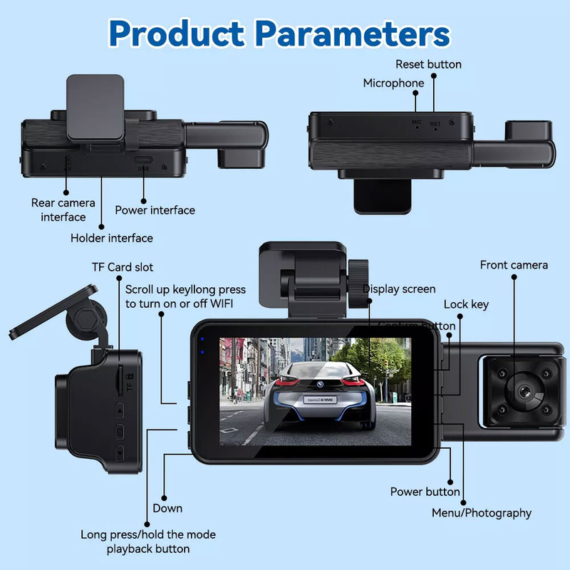 دوربین فیلم برداری ثبت وقایع خودرو مدل 3 لنز RoadLens-DS15-WiFi