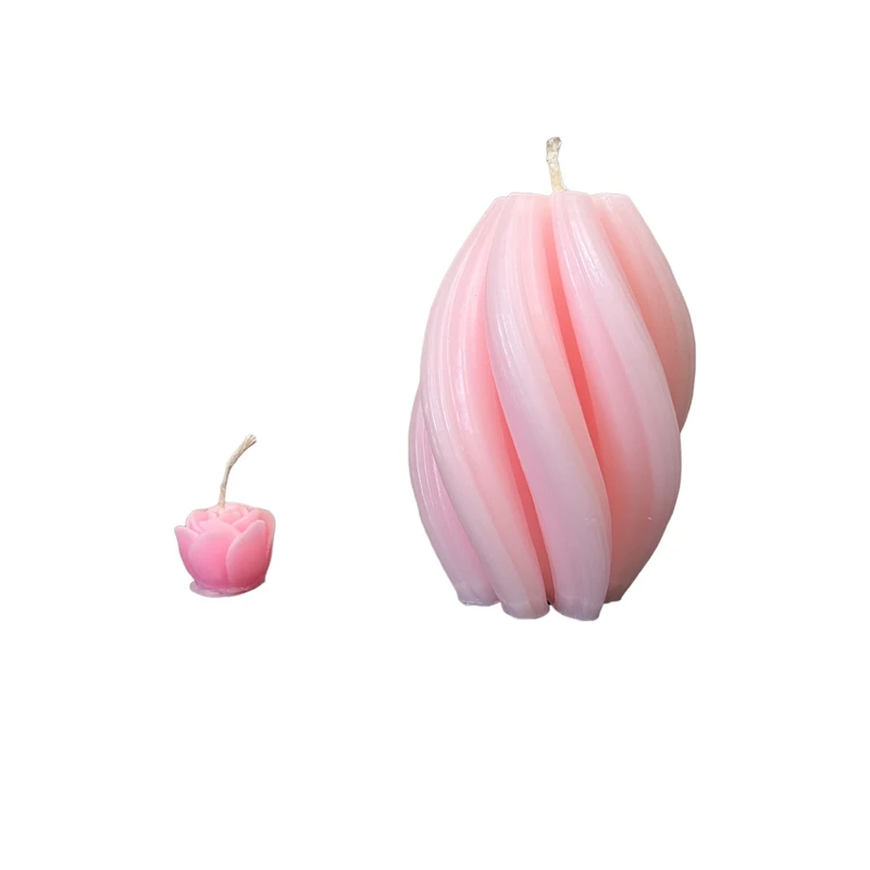 شمع دست ساز مدل گوی اسپریال ایستاده و غنچه گل رز مجموعه دو عددی