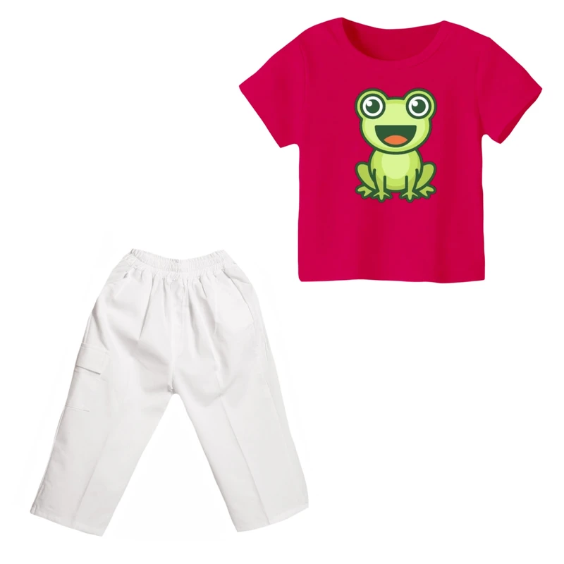 ست تی شرت و شلوارک دخترانه مدل غورباقه کد ۵