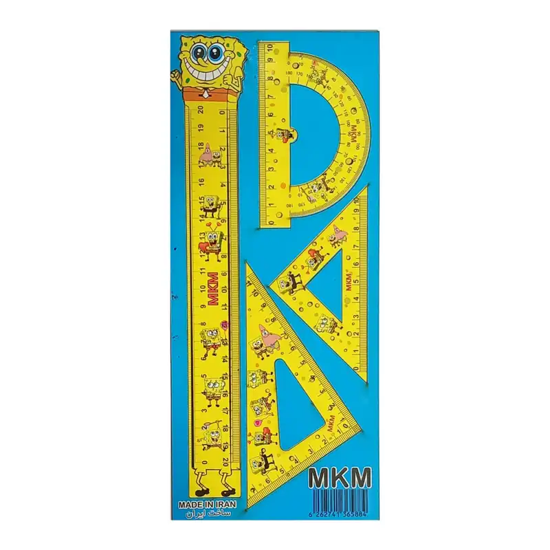 ست خط کش گونیا و نقاله مدل چوبی کد 9764 مجموعه 4 عددی