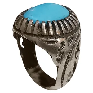 انگشتر نقره مردانه مدل فیروزه مصری FM2310