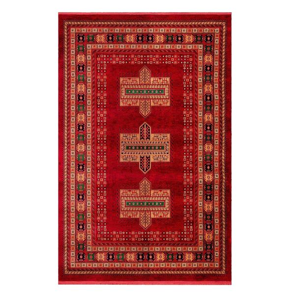 فرش ماشینی 700 شانه فرش بزرگمهر زمینه قرمز لاکی حاشیه سبز مدل 78105