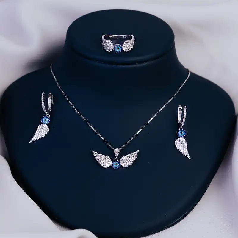 نیم ست نقره زنانه جی تی ای مدل بال فرشته