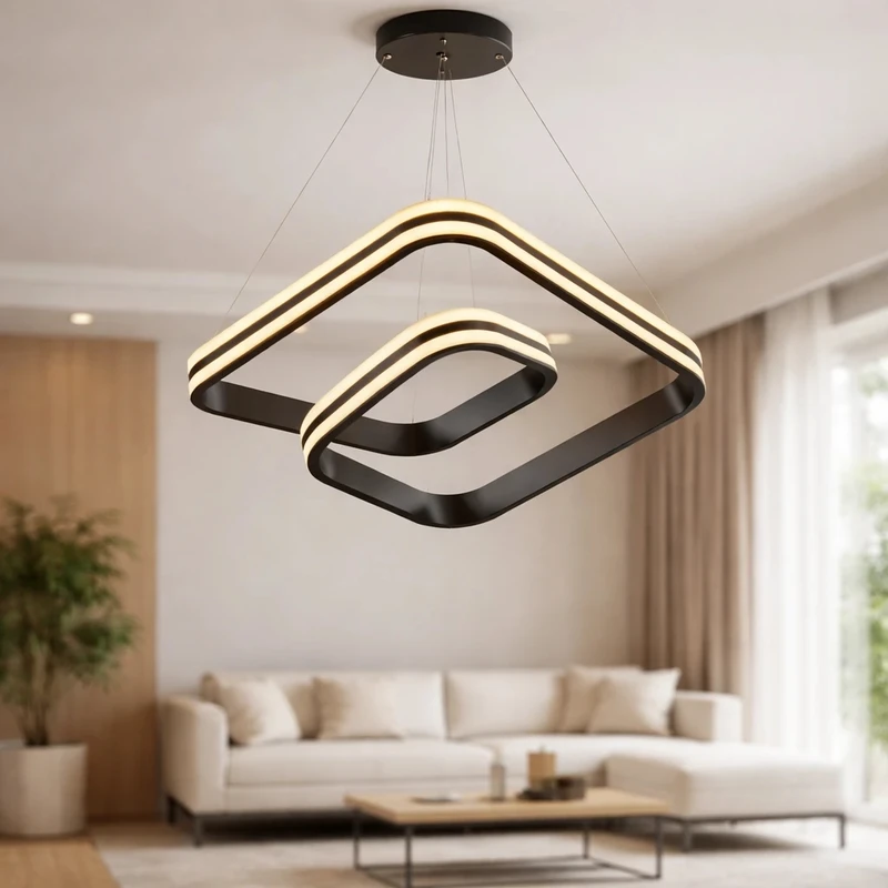 لوستر 2 شعله نور از ما رشکان مدل TUDELI/SQUARE/3LINE