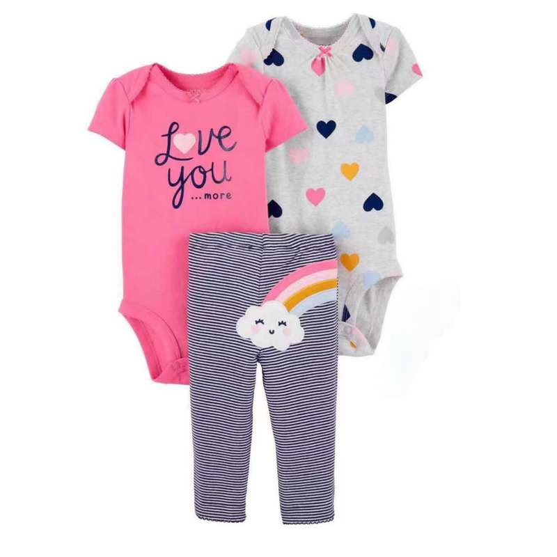 ست 3 تکه لباس نوزادی دخترانه کارترز طرح رنگین کمان و قلب