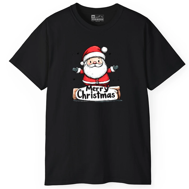 تی شرت آستین کوتاه مردانه پاد آفرین مدل کریسمس طرح بابانوئل کد PT074