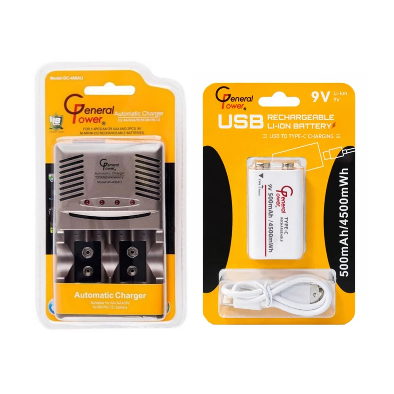 شارژر باتری جنرال پاور مدل 408AU به همراه باتری کتابی قابل شارژ