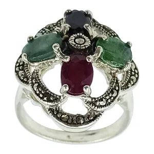 انگشتر نقره زنانه سلین کالا مدل یاقوت و زمرد ce-As313