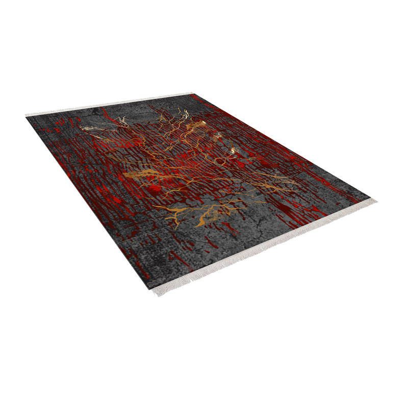 فرش ماشینی زانیس مدل مدرن طرح طلاکوب زمینه ذغالی