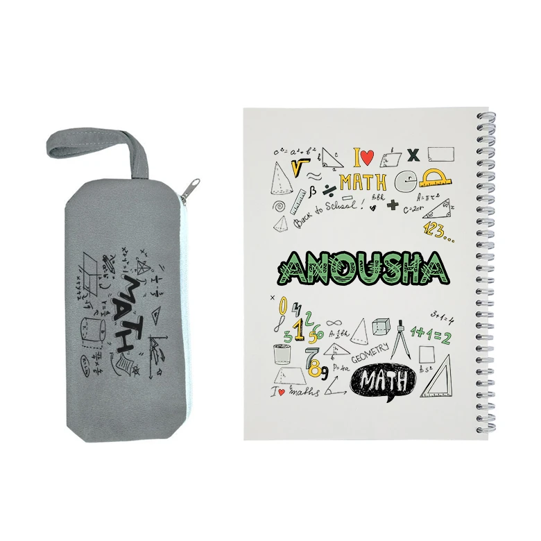 دفتر مشق 50 برگ طرح ریاضی مدل انوشا به همراه جامدادی