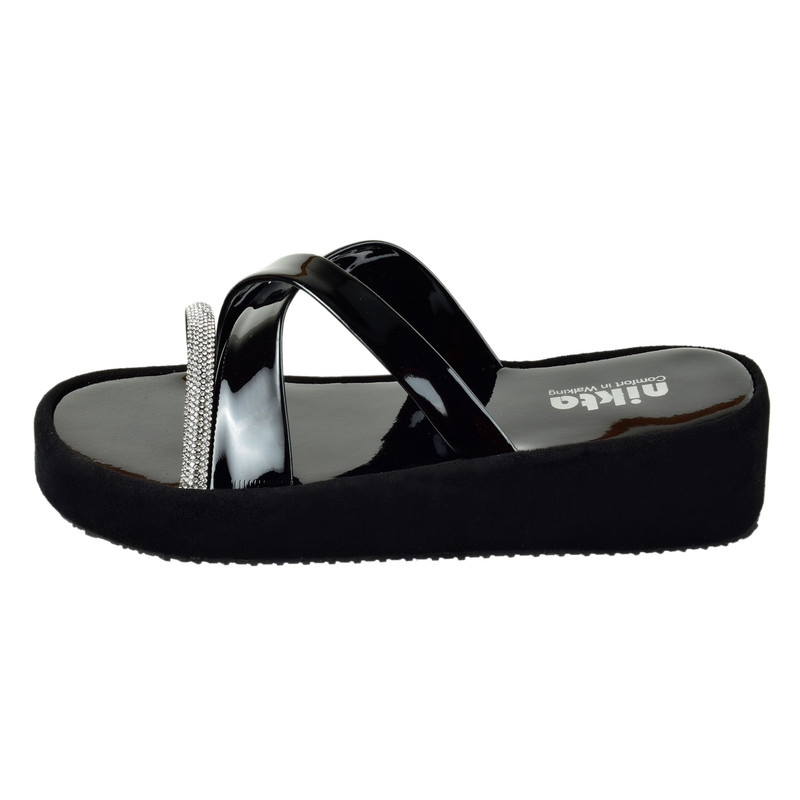 صندل زنانه نیکتا مدل ورنی نگینی 4155