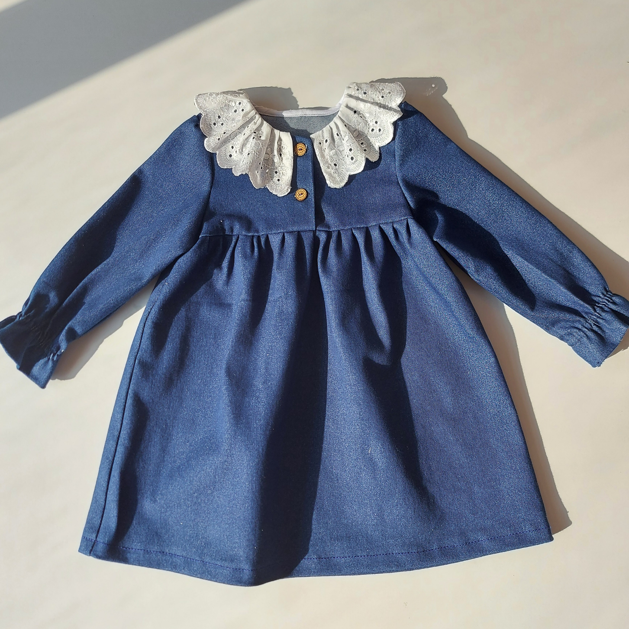 پیراهن دخترانه مدل جین یقه خامه دوزی