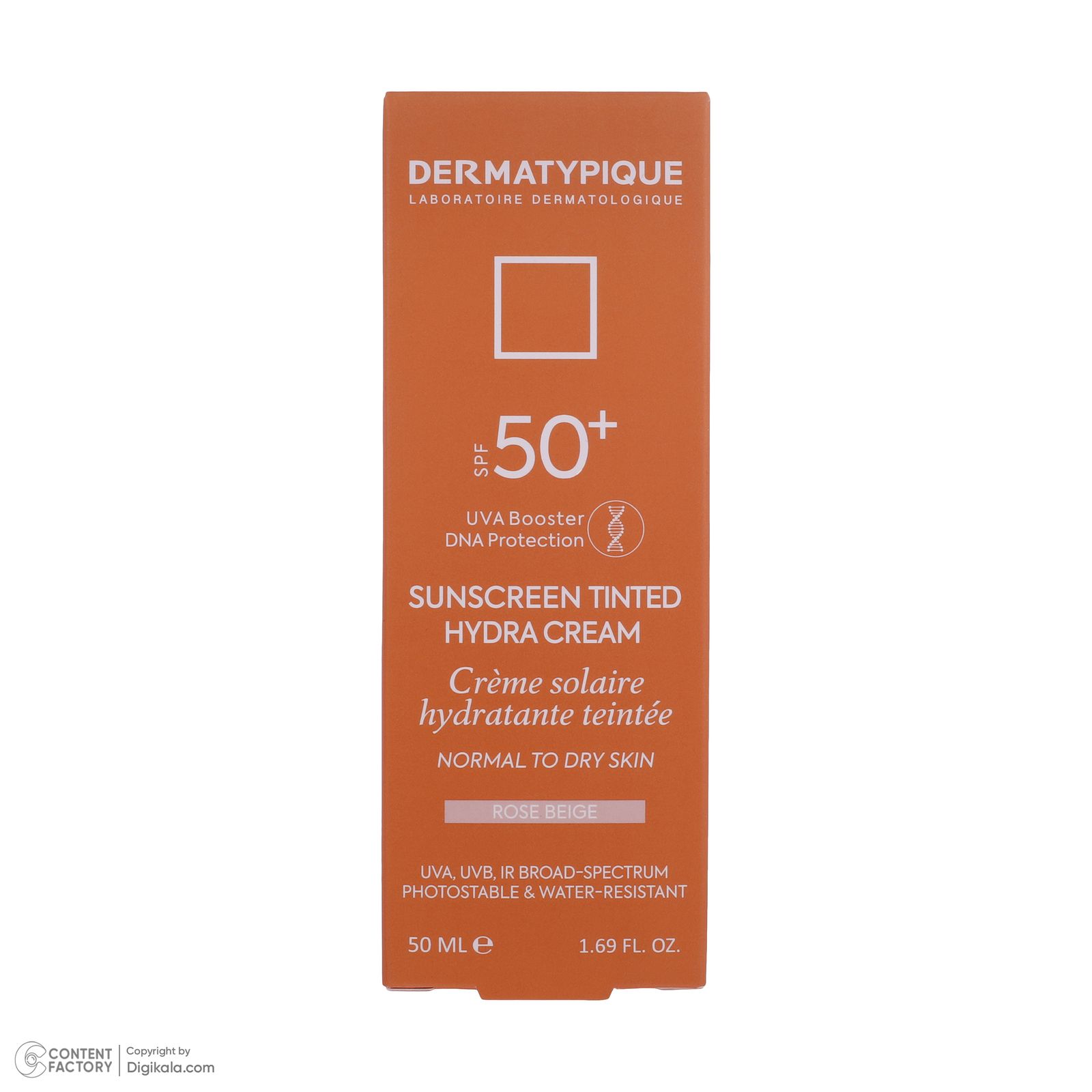 کرم ضد آفتاب رنگی درماتیپیک، 50 SPF، مدل هیدرا، مناسب پوست نرمال تا خشک تنالیته رنگ روشن و حجم 50 میلی‌لیتر، محافظت کننده در برابر اشعه UVA، UVB، IR، ضد آب، ضد خطوط ریز و پیری پوست، مرطوب کننده، التیام‌بخش، با ماندگاری 2 ساعته -  - 3