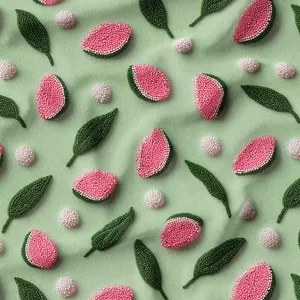 پارچه ملحفه عرض 1.5 متر پارچه باما طرح پنج بعدی برگ فانتزی کد 5014411 رنگ سبز روشن