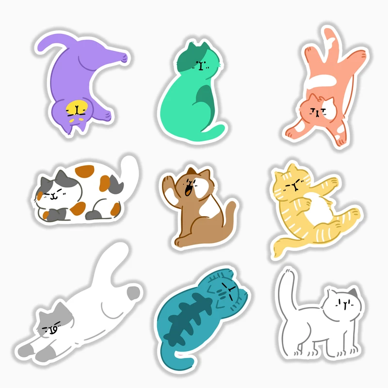 استیکر لپ تاپ و موبایل بووم طرح گربه رنگی کد MA22 مجموعه 9 عددی