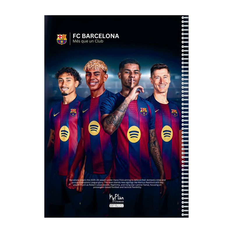 دفتر مشق 100 برگ مای پلن طرح بارسلونا، خط حمله آتشین مدل حاشیه رنگی کد B202