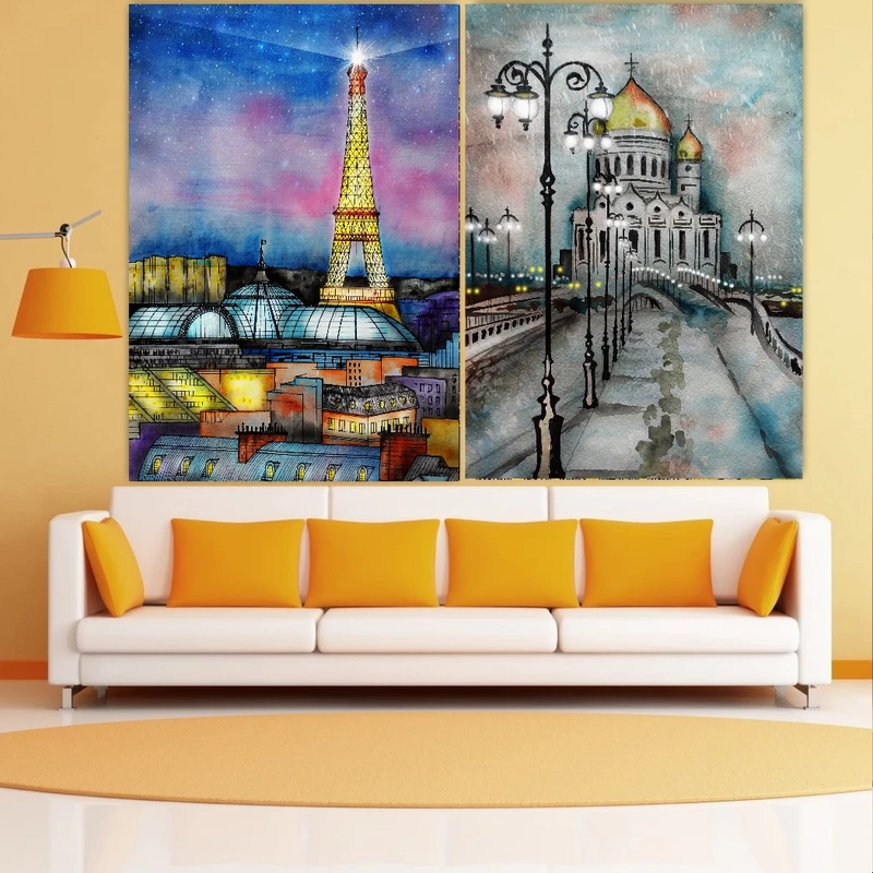 تابلو بوم طرح نمای شهرهای پاریس و مسکو کد PB1220 مجموعه دو عددی