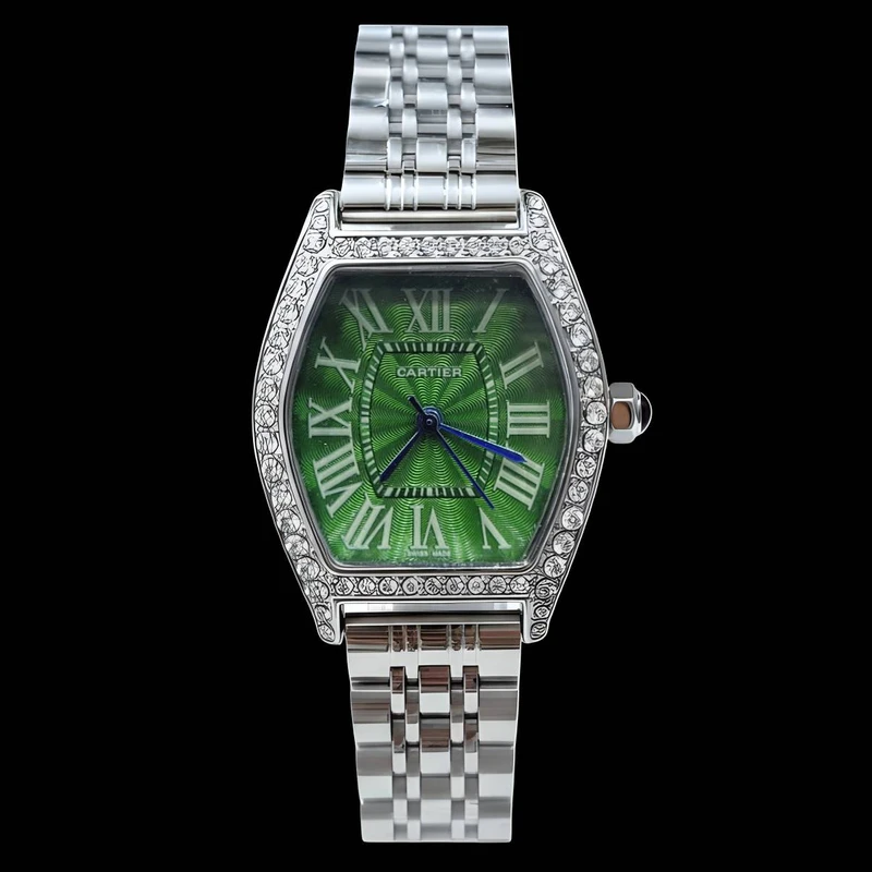 ساعت مچی عقربه‌ای کوارتز زنانه مدل قاب دور نگین صفحه یونانی قفل مخفی کد 007