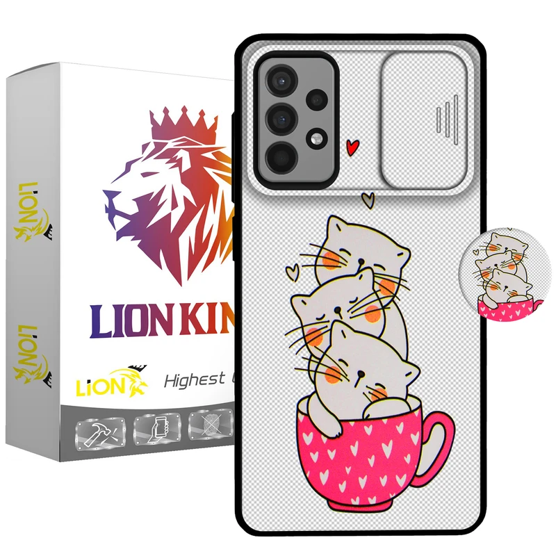      کاور لاین کینگ مدل catlivani2 مناسب برای گوشی موبایل سامسونگ Galaxy A72 به همراه پایه نگهدارنده