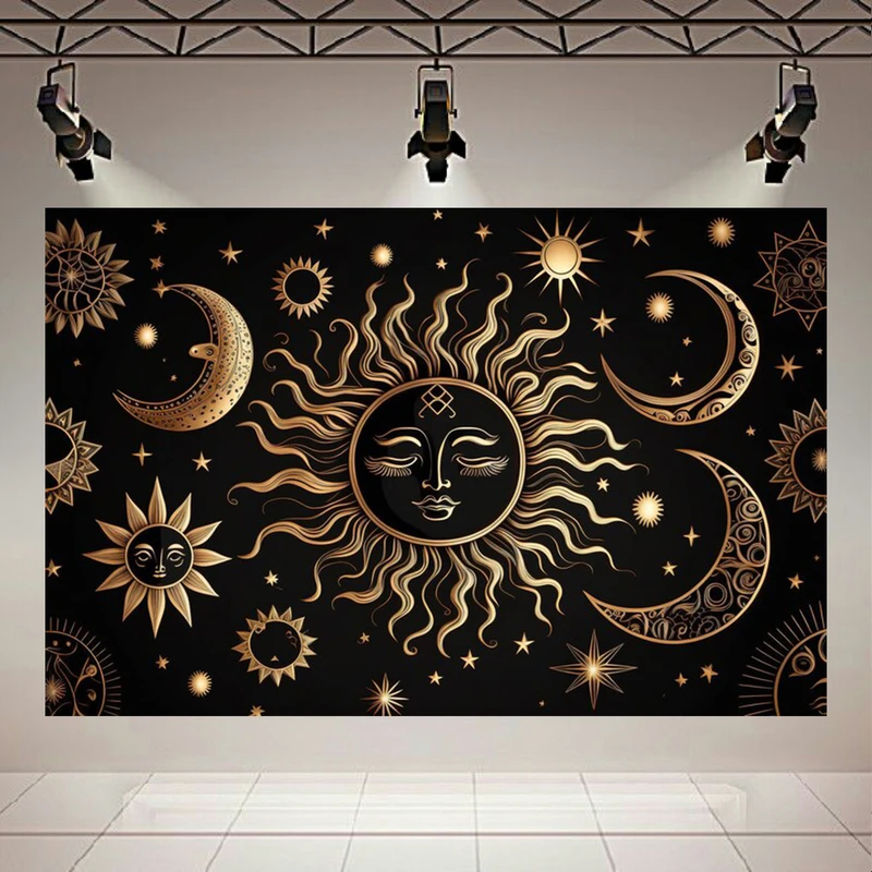 پوستر پارچه ای طرح مخمل تاریکی مدل صورت‌های فلکی طلایی کد AR3058575