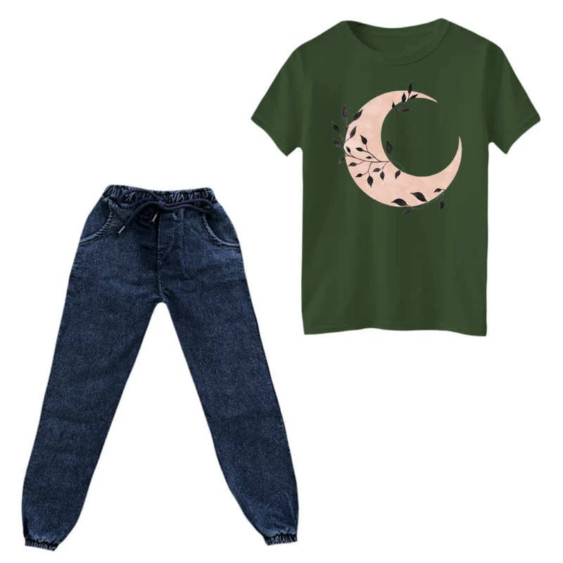 ست تی‌شرت و شلوار دخترانه مدل ماه مینیمال کد 1