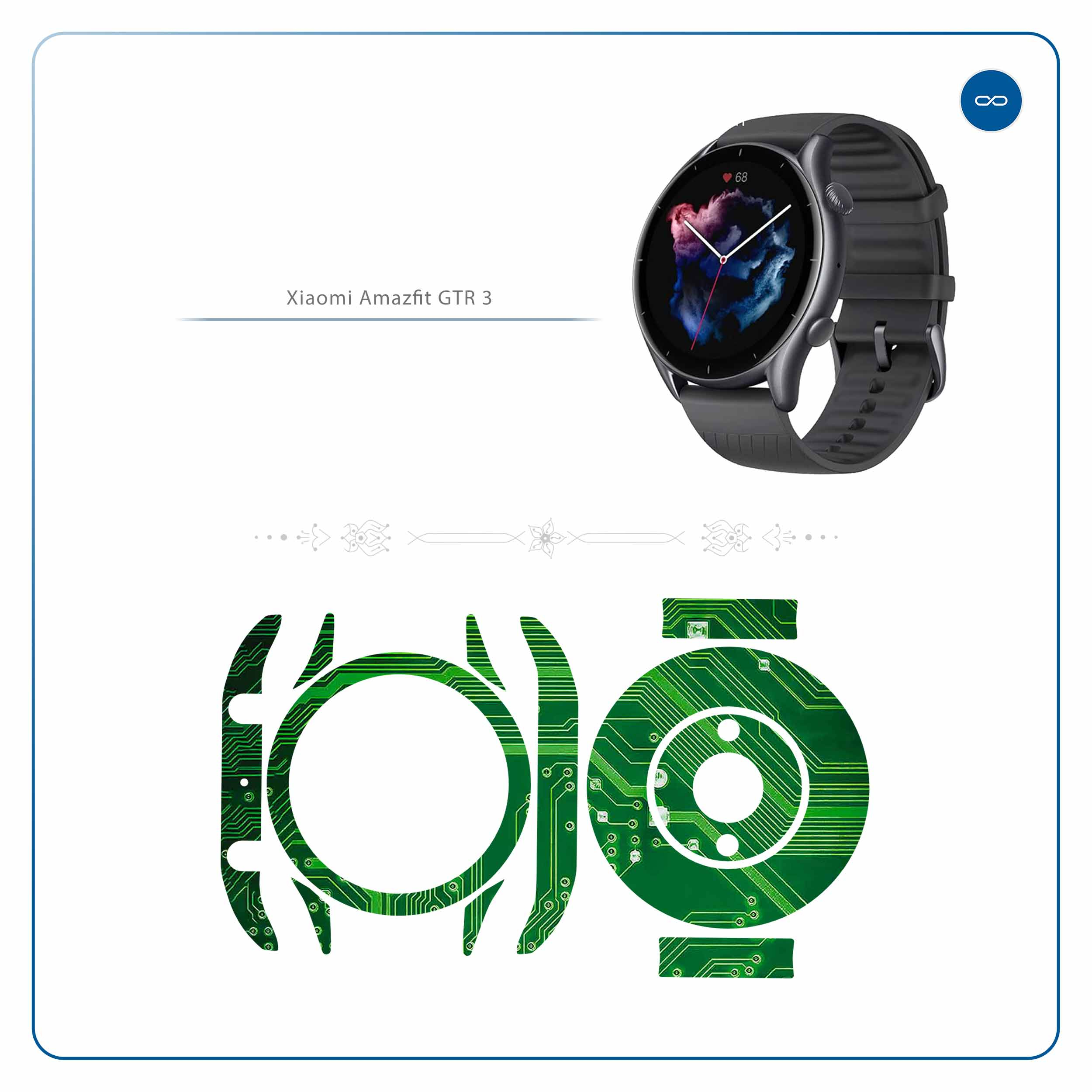 برچسب ماهوت طرح Green-Printed-Circuit-Board مناسب برای ساعت هوشمند آمازفیت GTR 3