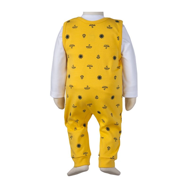 ست تی شرت آستین بلند و سرهمی پیشبندی نوزادی آدمک مدل کاپیتان لیمویی -  - 5
