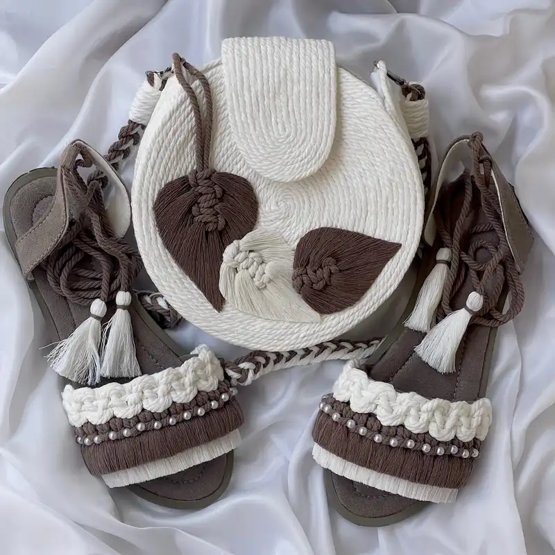 ست کیف و صندل زنانه مدل مکرومه S02