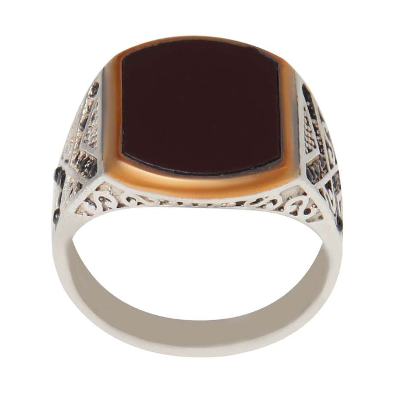 انگشتر نقره مردانه بازرگانی میلادی مدل سنگ عقیق کد AM_2296