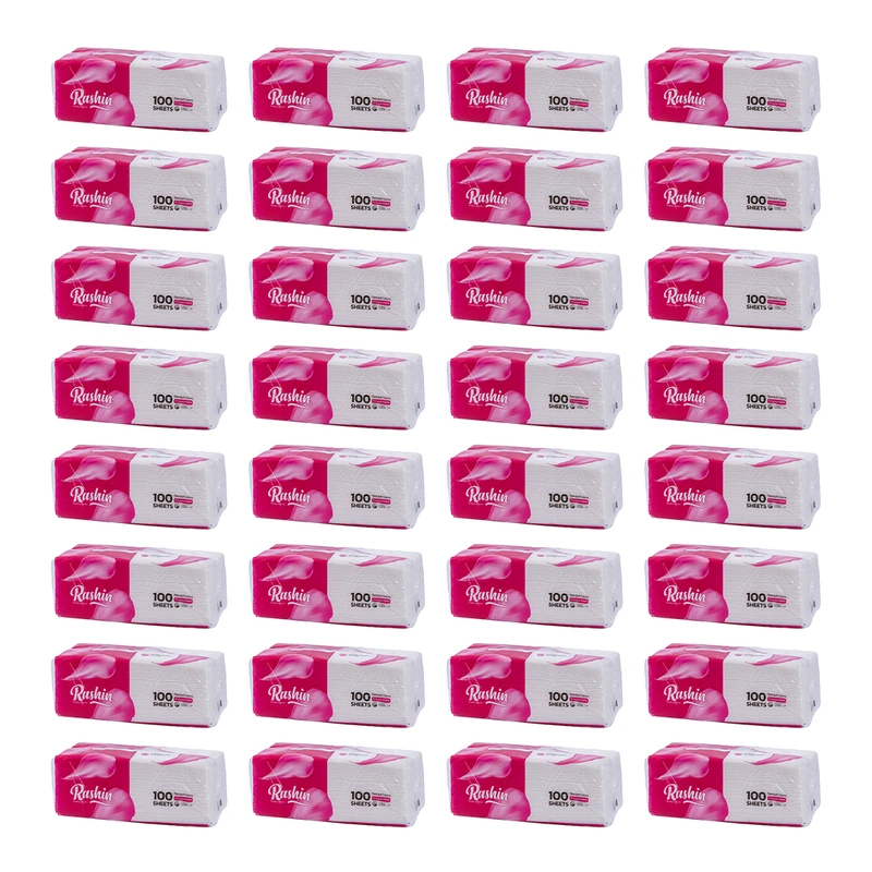 دستمال کاغذی 100 برگ 2 لایه راشین کد 3223 بسته 32 عددی