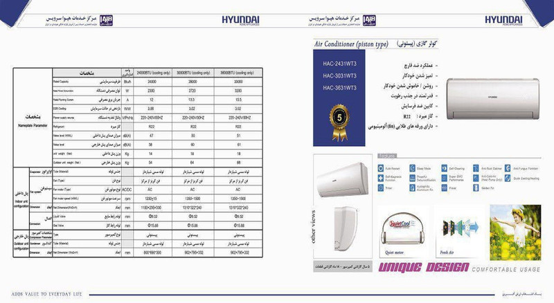 کولر گازی پیستونی هیوندای مدل 3631 WT3