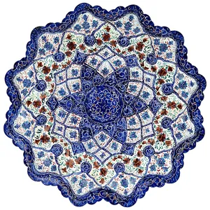 بشقاب مسی میناکاری شده اثر سلطانی طرح 3 قطر 20 سانتی متر