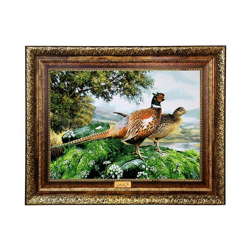 تابلو فرش ماشینی نقش نگار رضوی طرح طاووس کد 1056H