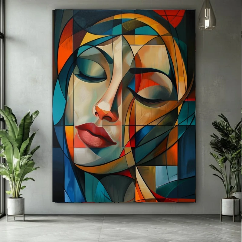 تابلو بوم طرح مخمل چهره هنری مدل کوبیسم کد FP106265