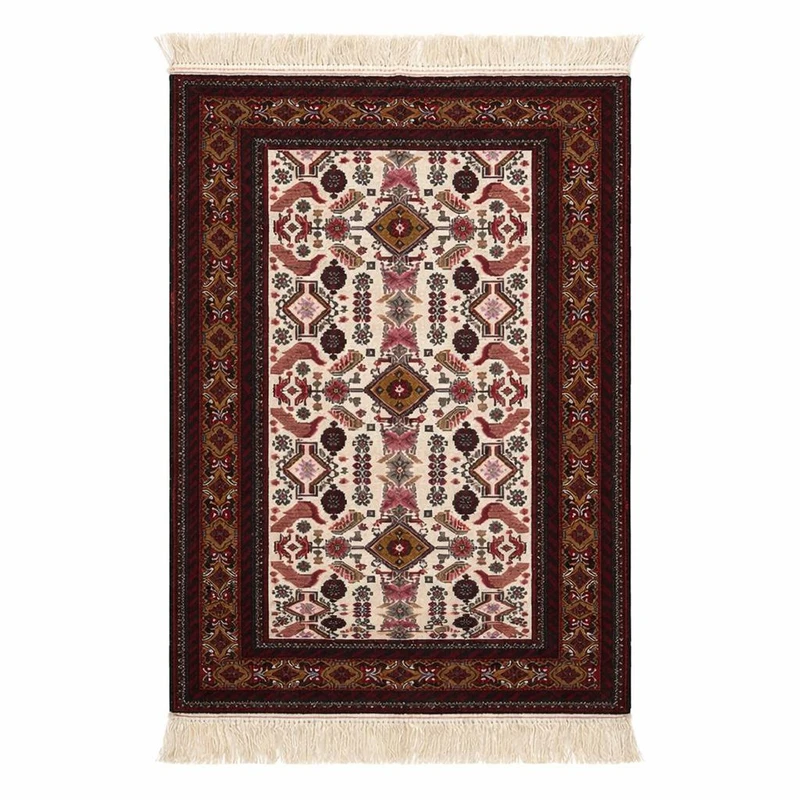 فرش دستبافت 1/5 متری مدل گل طاووس خراسان کد 001 زمینه سفید