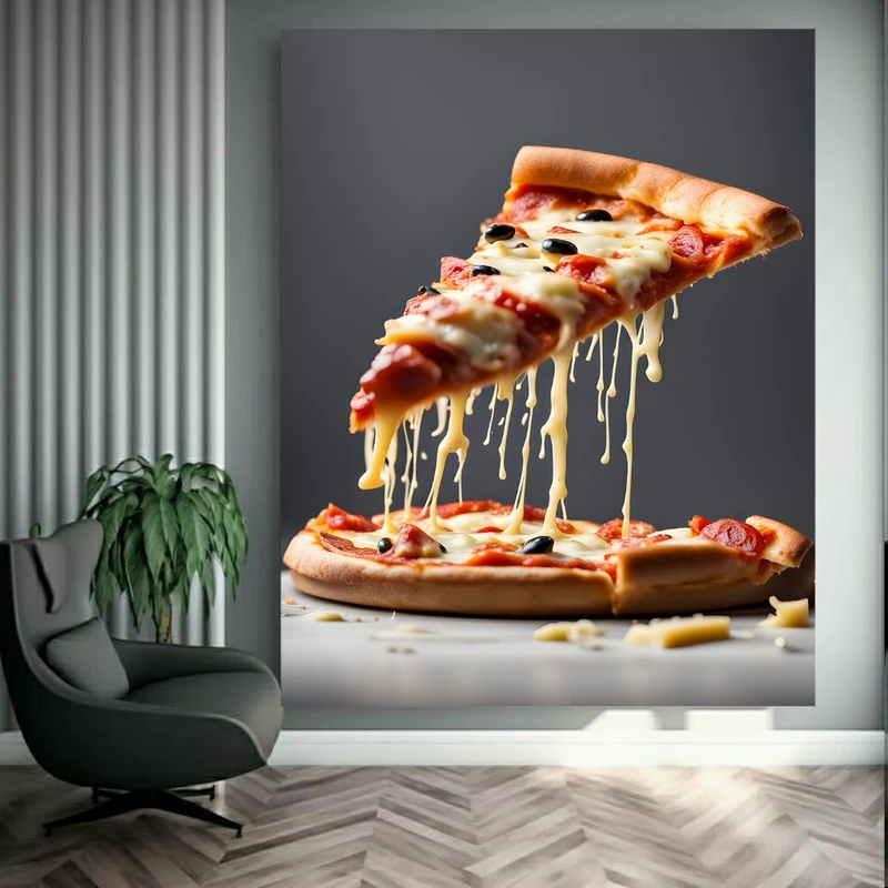 تابلو بوم طرح مخمل پیتزا مدل پنیر کش دار کد GR1781
