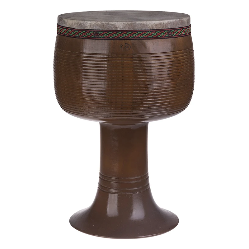 تنبک حلمی مدل ترکه‌ای قهوه‌ای با پوست گوساله سایز 28