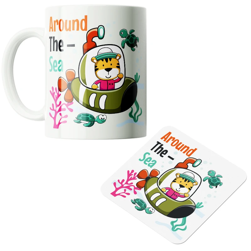 ماگ پاد آفرین مدل کارتونی کیوت فانتزی بامزه ببر کوچولو کد PZ517 به همراه زیرلیوانی