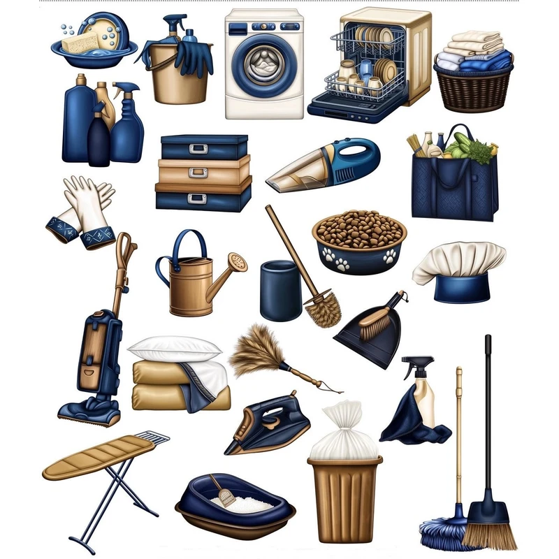 برچسب طرح لوازم نظافت آشپزخانه کد 355 مجموعه 24 عددی