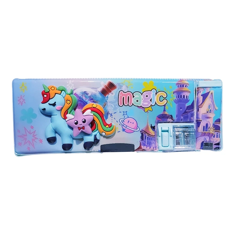 جامدادی مدل مگنتی اسکویشی دار طرح اسب تک شاخ و ستاره متحرک برجسته