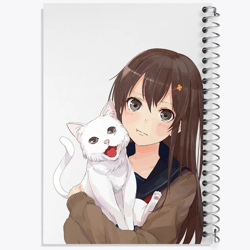 دفتر ژورنال نویسی 50 برگ خندالو مدل نقطه ای طرح دختر و گربه کد F2549