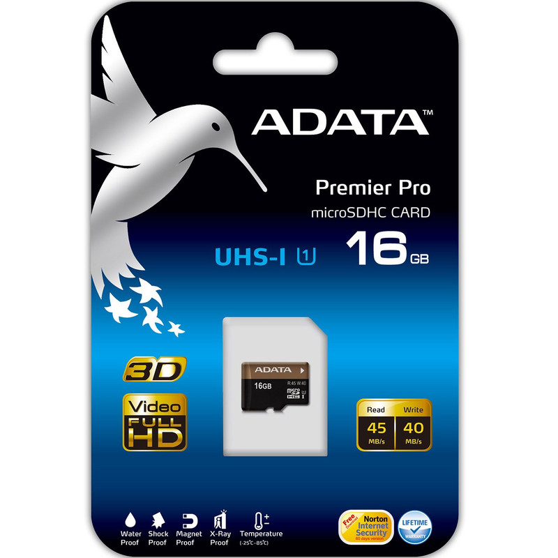 کارت حافظه‌ microSDHC ای دیتا مدل Premier Pro کلاس 10 استاندارد UHS-I U1 سرعت 45MBps ظرفیت 16 گیگابایت